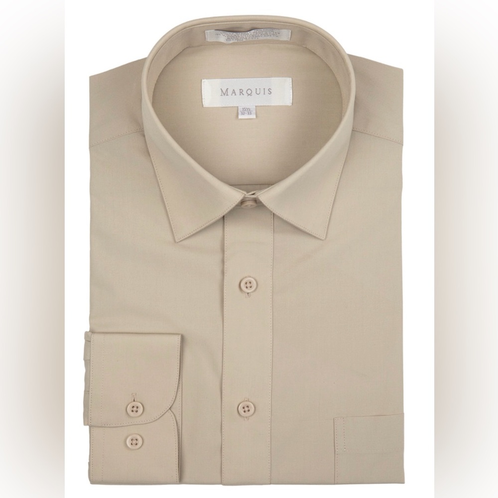 Marquis - Men Solid Classic Fit Dress Shirts - 14 1/2. (S). 32-33 - Color Sand